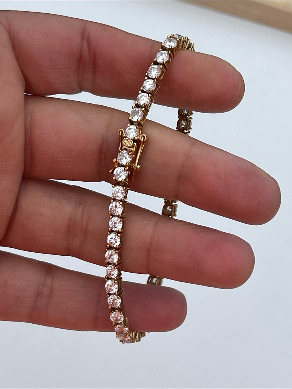 Gold Tennis Bracelet with Clear Stones - Women Jewelry